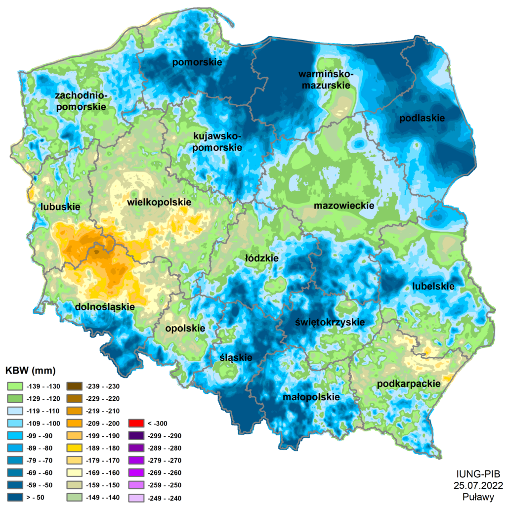 Klimatyczny Bilans Wodny dla okresu od 21 maja do 20 lipca 2022 roku