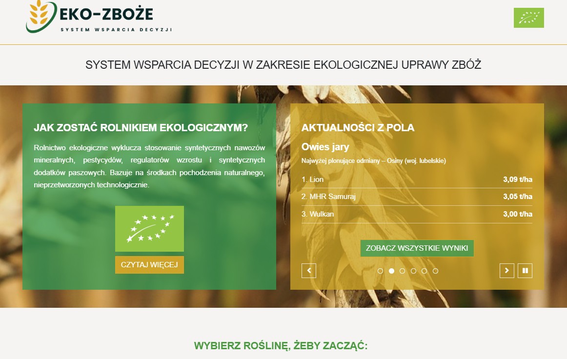 Widok na stronę internetową eko-zboze